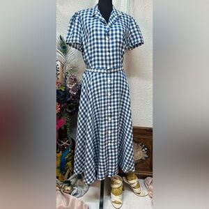 Polo Ralph Lauren 100% LINEN Dress Womens 14 Medium Blue &White Gingham‼️NWT‼️